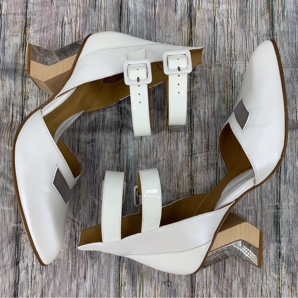 John Fluevog Modern Living Slant White Ankle Strap Heels, 9.5 - Picture 1 of 16
